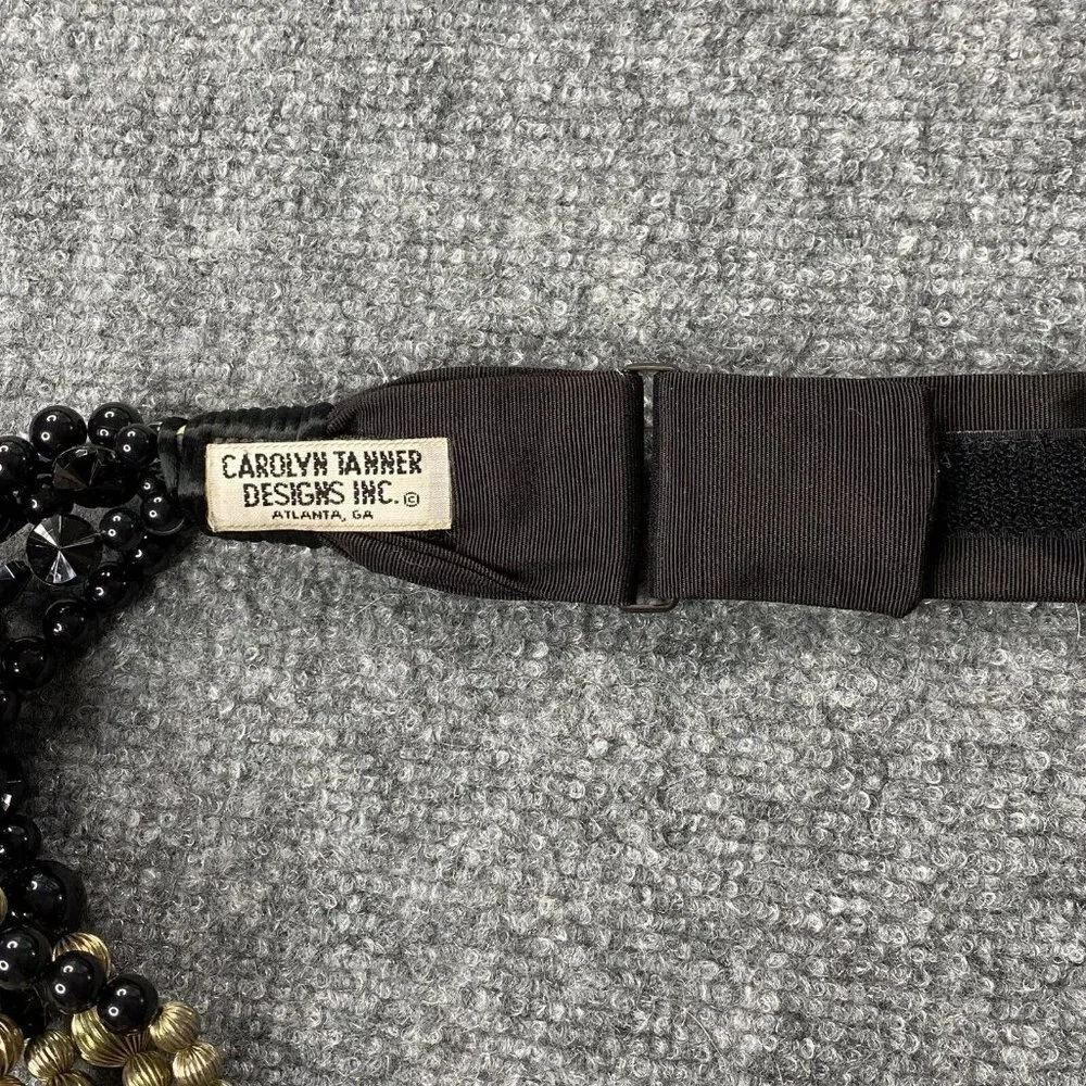 VTG Carolyn Tanner Beaded‎ Belt Women M Black Gold Adjustable Statement 80s 90s